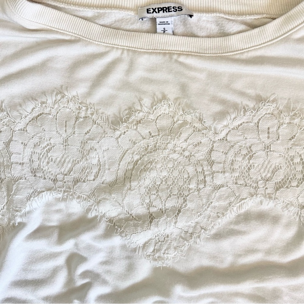 Express White-Cream Lace-Trim 3/4 Sleeve Top - Picture 5 of 7